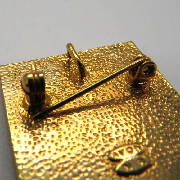 Vintage Avon Brooch Rhinestones Square Gold Tone Frame Orange Floral Design - Picture 6 of 7